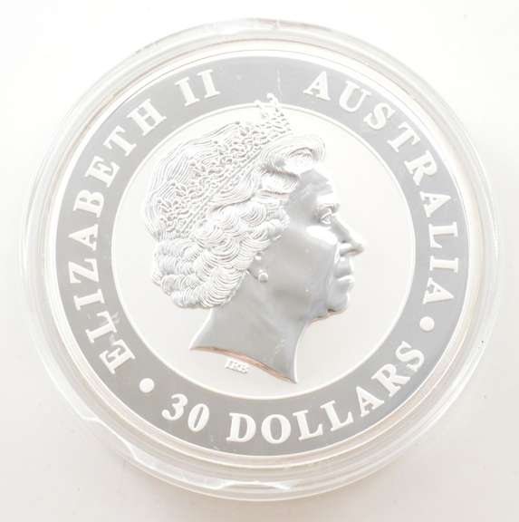 2011 Australia 30 Dollars - 1kg .999 Silver Kookaburra - Hockey Puck