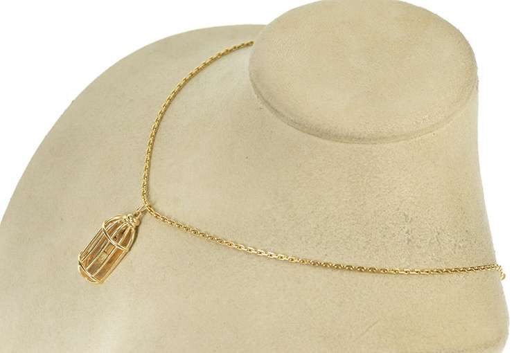 14K Yellow Gold Ornate Bird Cage Motif Child's Tooth Charm/Pendant