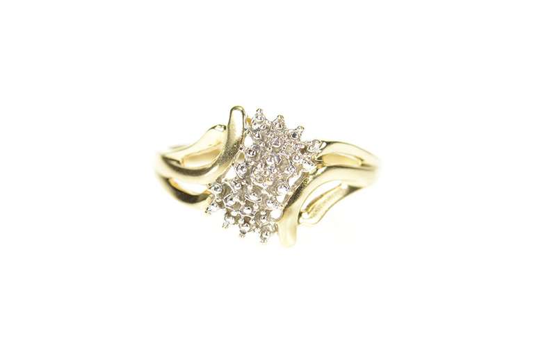 10K Yellow Gold Textured Diamond Accent Cluster Bypass Ring