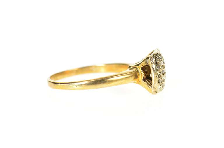 10K Yellow Gold Squared Retro Diamond Cluster Raised Ring