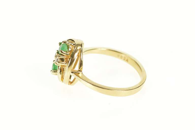 14K Yellow Gold Emerald Diamond Swirl Cluster Statement Ring