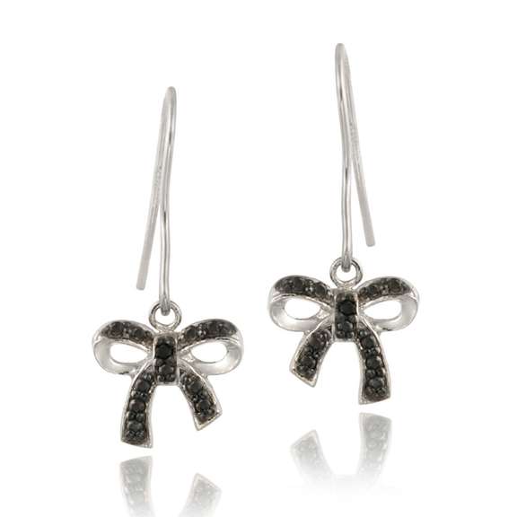 Sterling Silver Black Diamond Accent Bow Dangle Earrings