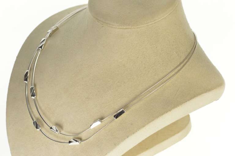 14K White Gold Layered Square Beaded Cocoon Statement Necklace