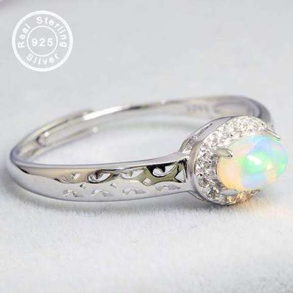 Ethiopian Opal & Created White Sapphire 925 Sterling Silver Adjustable Ring