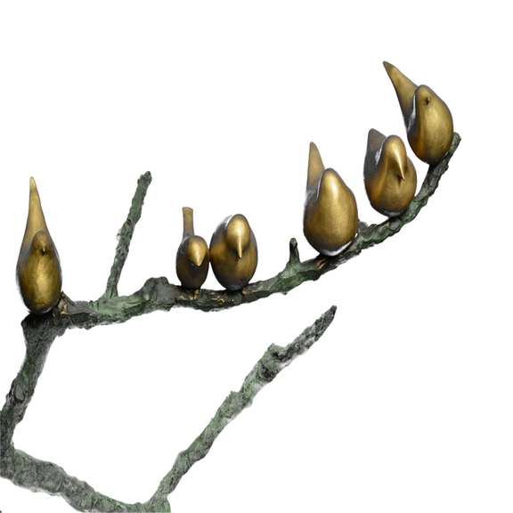 Six Love Birds Multi Color Patina Bronze Statue