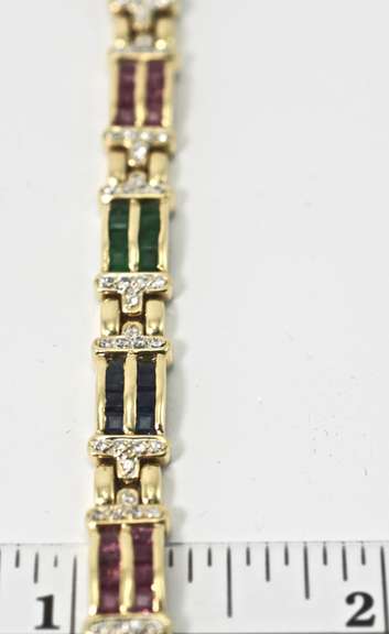 Colorful 14K Emerald, Sapphire, Ruby and Diamond  Bracelet