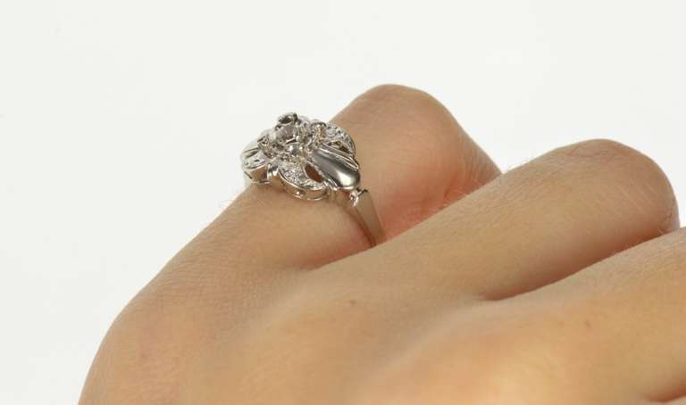 14K White Gold Retro 1950's Diamond Solitaire Engagement Ring