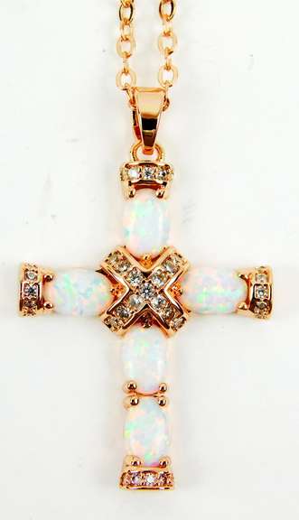 Stunning Rose Gold Plated Opal Cross