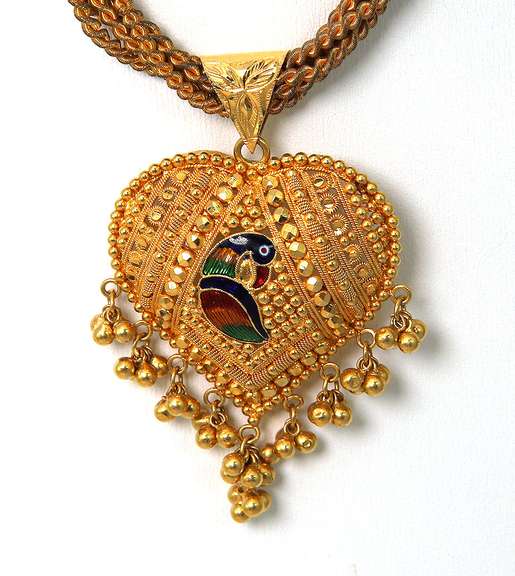 Incredible 22KT Gold Heart Necklace with Tropical Bird Motif