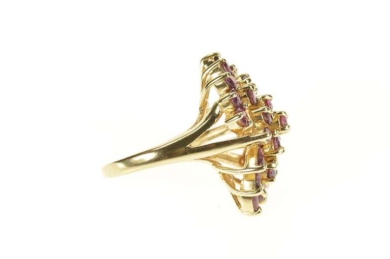 10K Yellow Gold Retro Ruby Cluster Cocktail Statement Ring