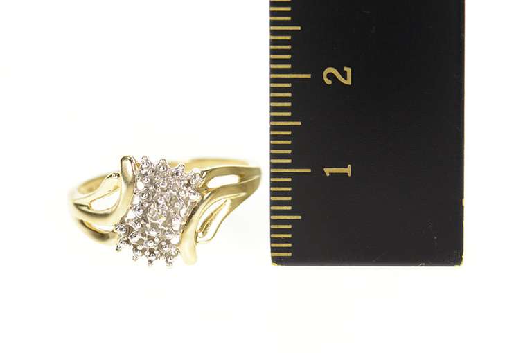 10K Yellow Gold Textured Diamond Accent Cluster Bypass Ring