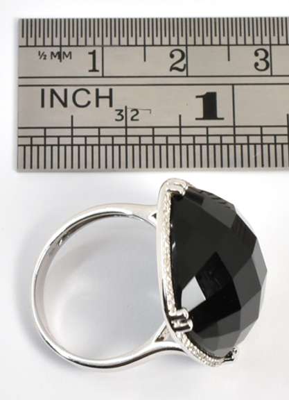 Stylish Black Agate and Diamond Ring in 14K WG
