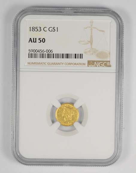 AU50 1853-C $1.00 Liberty Head Gold Dollar - Graded NGC