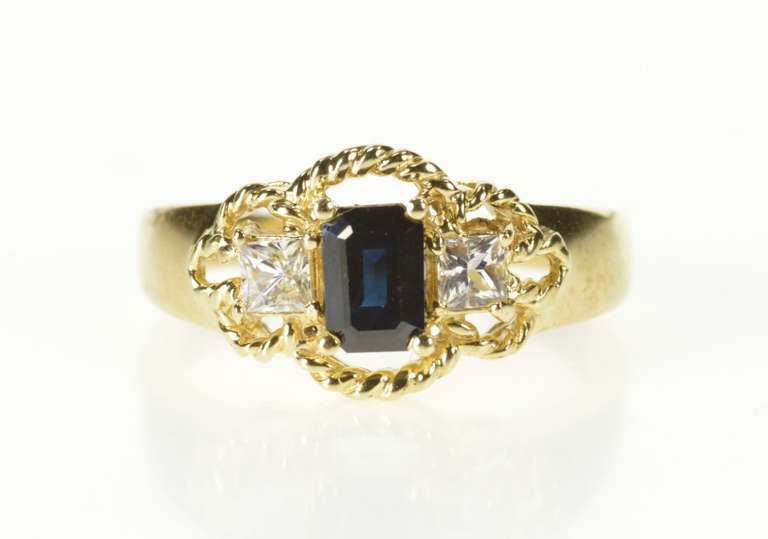 10K Yellow Gold Emerald Sapphire CZ Accent Engagement Ring