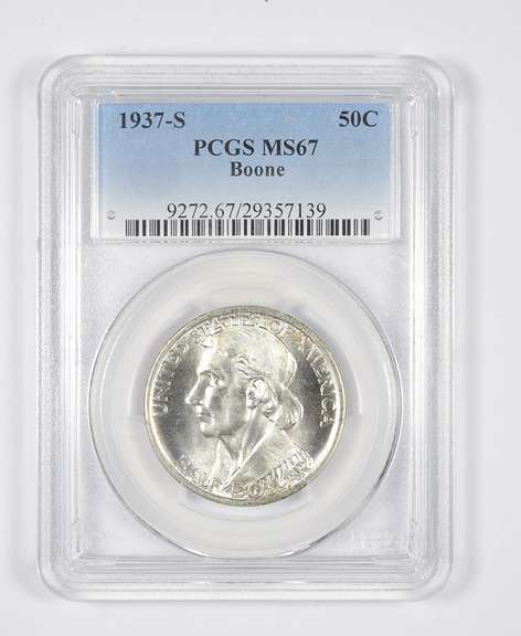 MS67 1937-S Boone Bicentennial Commemorative Half Dollar Graded PCGS