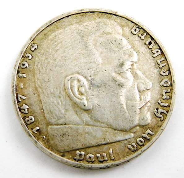 1936 German 5 Mark Silver Coin
