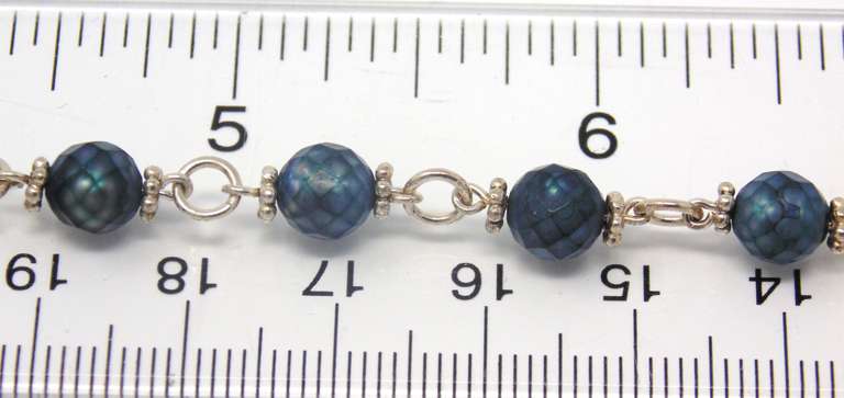 Sterling Silver Blue Pearl Station Bracelet