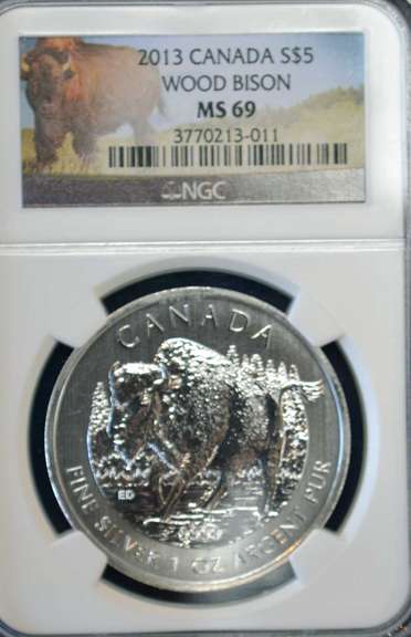 2013 Canada Wood Bison NGC MS 69 1 OZ Silver.
