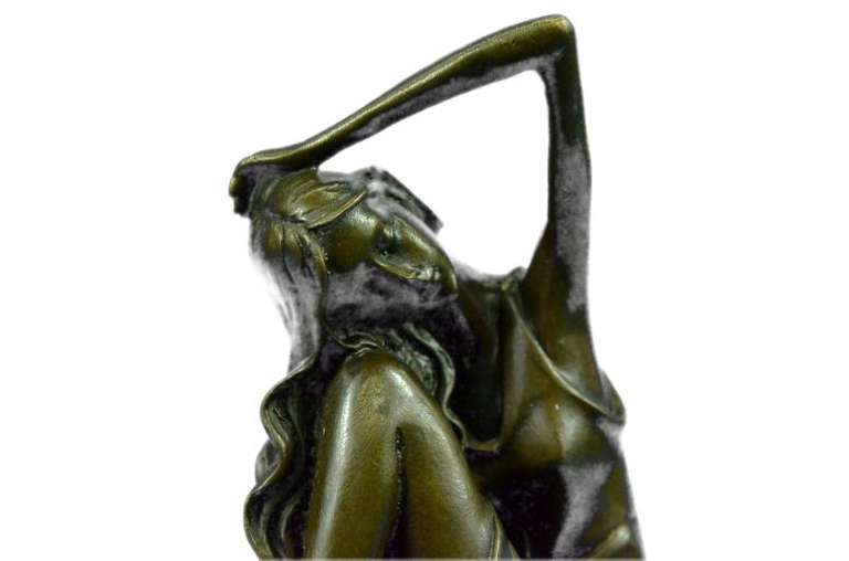 Sitting Woman Bronze Statue Marble Base