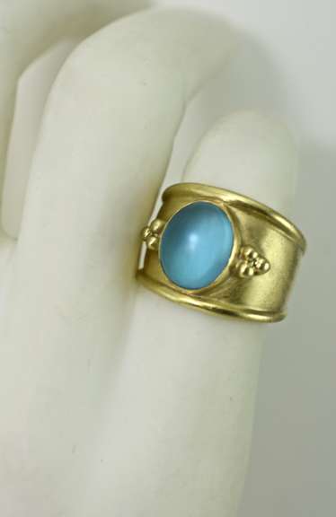 High-Fashion 18K Cabachon Blue Topaz Ring