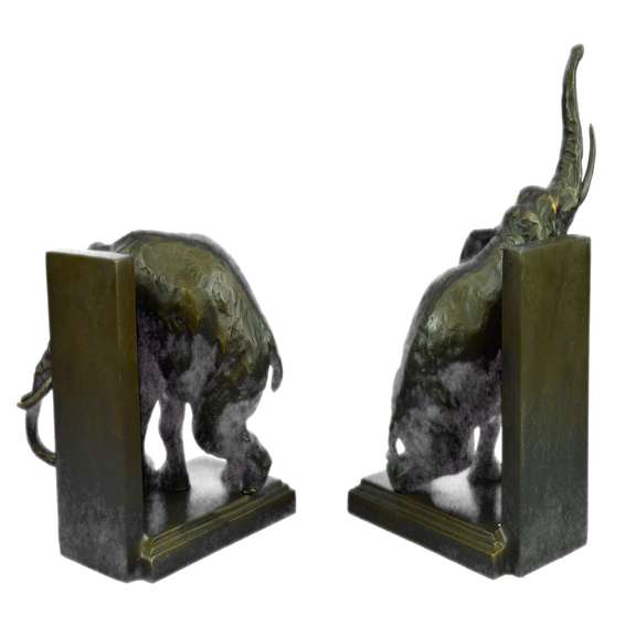 Pair of Elephant Bookends Bronze Sculpture