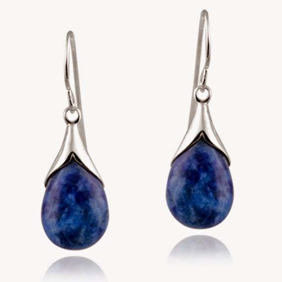 Sterling Silver Sodalite Teardrop Dangle Earrings