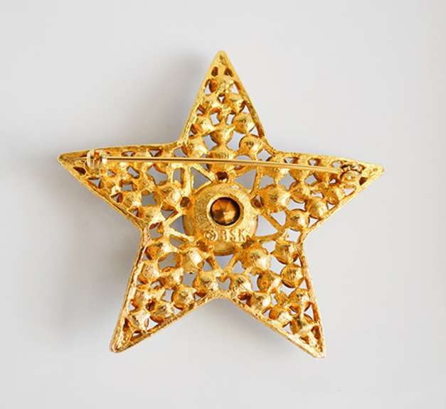 Vintage BSK Five-Pointed Star Brooch With Rhinestones and Stones