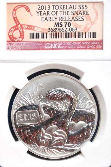 2013 Tokelau S$5 Year Of The Snake ER NGC MS70