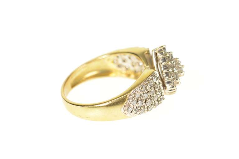 10K Yellow Gold 0.72 Ctw Squared Diamond Cluster Pave Ring
