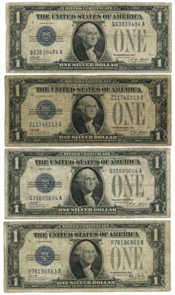 4 Circ Series of 1928 $1 Blue Seal Silver Certificates