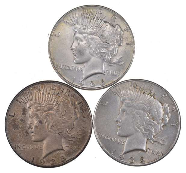 Lot (3) 1935 Peace Silver Dollars