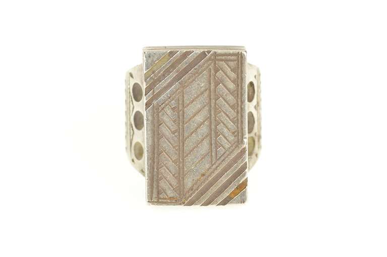 Sterling Silver Squared Geometric Ornate Statement Signet Ring