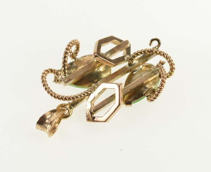 14K Yellow Gold Pear Jade Retro Geometric Statement Pendant