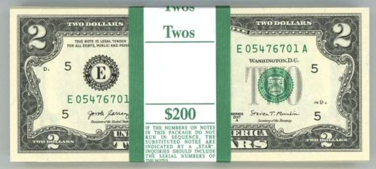 New $200 Pack of 2017-A Series $2 Bills in Sequence (E)