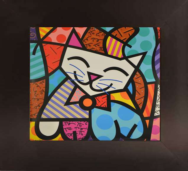 Romero Britto Bow Tie Cat Framed