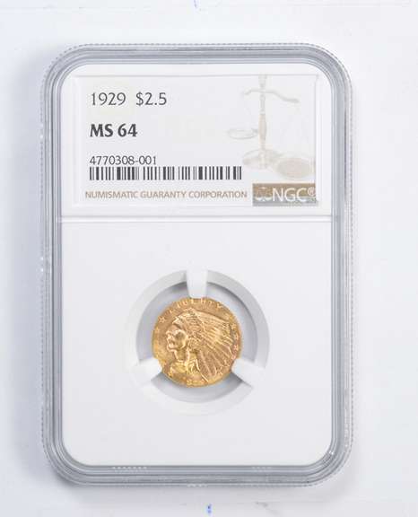MS64 1929 $2.50 Indian Head Gold Quarter Eagle - Graded NGC