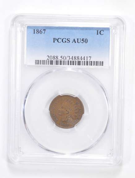 AU50 1867 Indian Head Cent - Graded PCGS