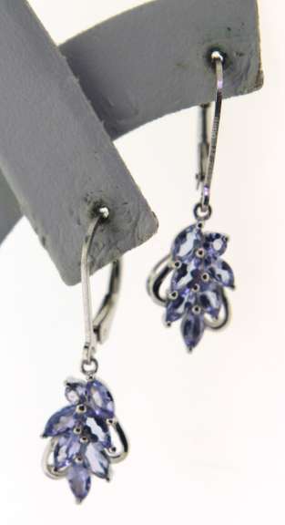 Sterling Silver Leaf Design Blue Topaz Earrings