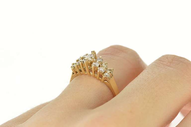 14K Yellow Gold 0.85 Ctw Marquise Diamond Cluster Statement Ring