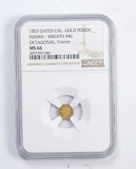 MS66 1857 Dated California Gold Token Indian Wreath #4b Octagon - NGC