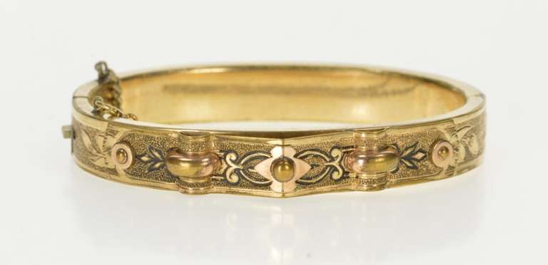 Gold Filled Victorian Ornate Etched Floral Bangle Bracelet