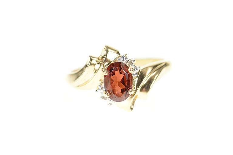 10K Yellow Gold Oval Garnet Diamond Accent Bypass Ring