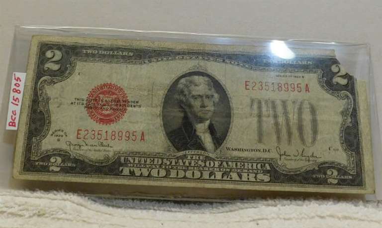 1928-G $2.00 US Note Red Seal corner dmg