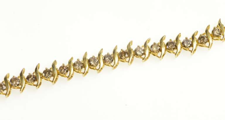 10K Yellow Gold 3.50 Ctw Light Brown Diamond Wavy Link Tennis Bracelet