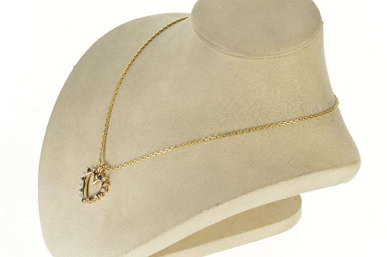 14K Yellow Gold 0.72 Ctw Diamond Sapphire Classic Heart Pendant