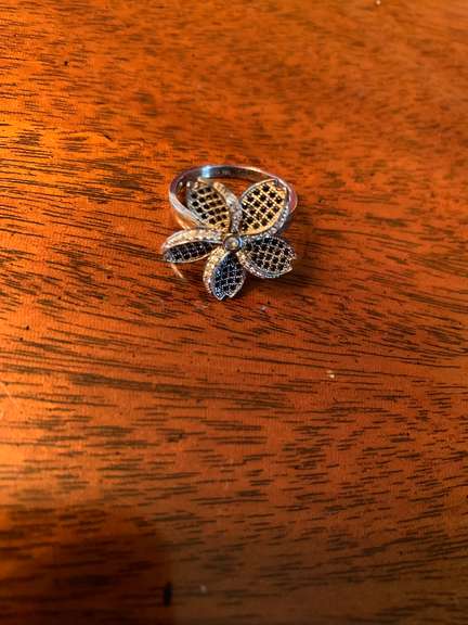 Black & White Gemstone Flower Ring in Sterling Silver