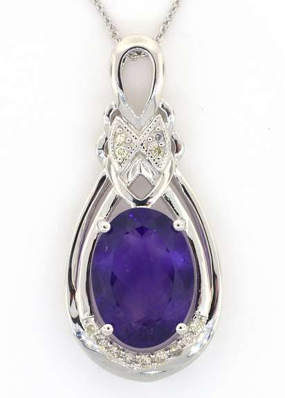 Beautiful Bold Amethyst & Diamond Necklace in Sterling Silver