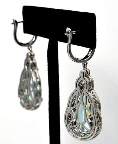 Aquamarine & Diamond 14K White Gold Dangle Earrings