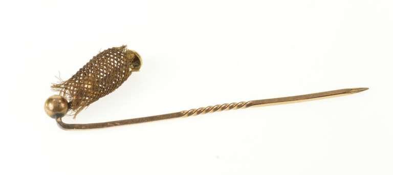 10K Yellow Gold Victorian Ornate Woven Hair Mourning Stick Pin