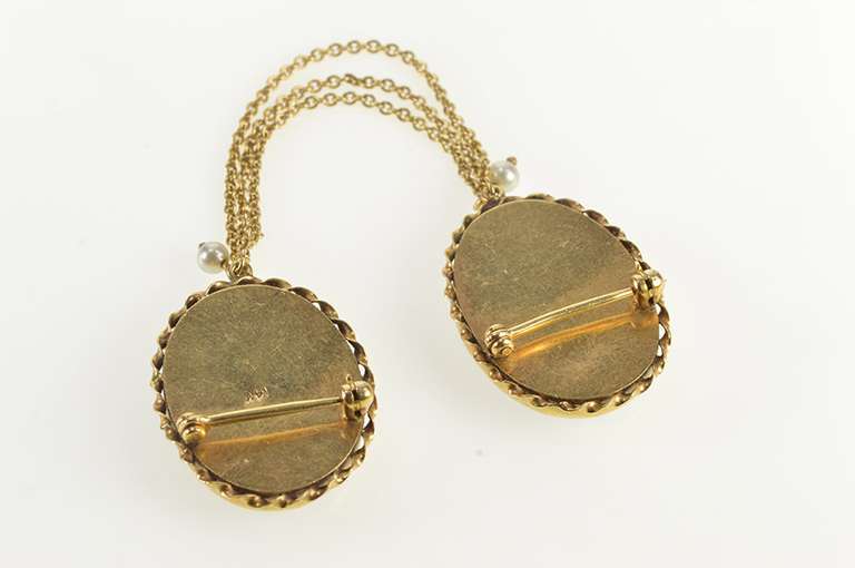 14K Yellow Gold Victorian Painted Lady Portrait Chain Pin/Brooch